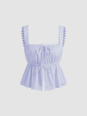 OUTZIDR Casual Solid Women Blue Top