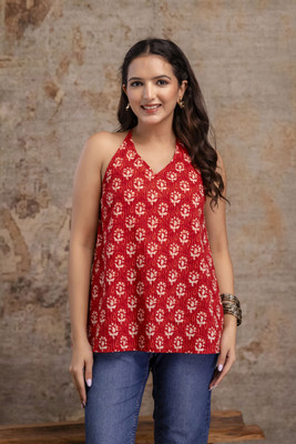 flipFabric Casual Floral Print Women Red Top