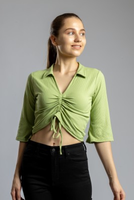 PYR8 Casual Solid Women Light Green Top