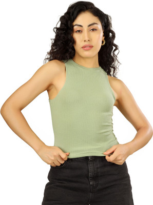 Clothza Casual Solid Women Light Green Top