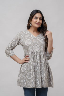 Vastrakaya Casual Printed Women Grey Top
