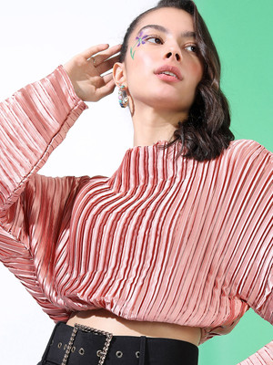 Tokyo Talkies Casual Striped Women Orange Top