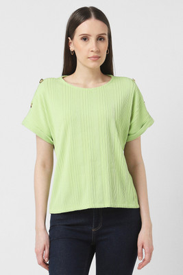 VAN HEUSEN Casual Striped Women Green Top