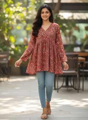 Sarvam Casual Printed Women Red Top