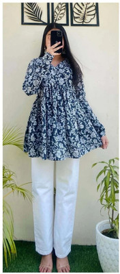 New RJP Craft Casual Floral Print Women Blue Top