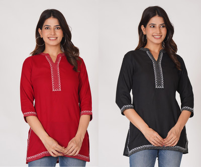 New Fashion Beach Wear Embroidered Women Red, Black Top