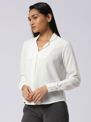 fithub Casual Solid Women White Top