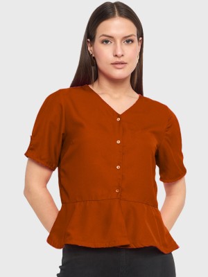 SliqueApparels Casual Solid Women Brown Top