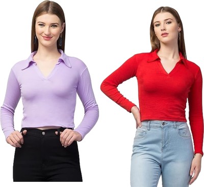 RLP Casual Solid Women Purple, Red Top