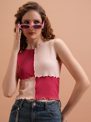 Tokyo Talkies Casual Color Block Women Pink, Red Top