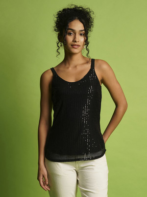 Globus Party Striped Women Black Top