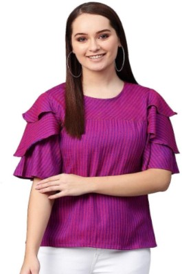 Deepa Casual Striped Women Purple Top