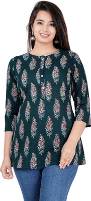 siddhanam Casual 3/4 Sleeve Printed Women Green Top