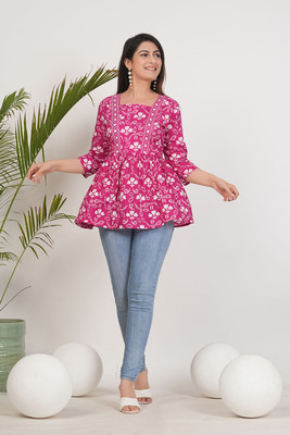 INSTA CRAFT Casual Printed Women Pink Top