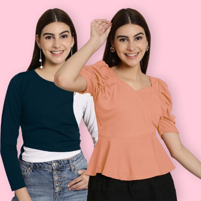 Tromko Casual Solid Women Green, Pink Top