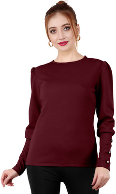 KV Fashion Casual Solid Women Maroon Top