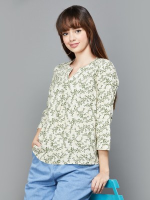 Fame Forever by Lifestyle Casual Printed Women Beige, Dark Green Top