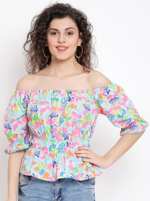OXOLLOXO Casual 3/4 Sleeve Floral Print Women Multicolor Top