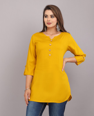 STYLE GANGA Casual Solid Women Yellow Top