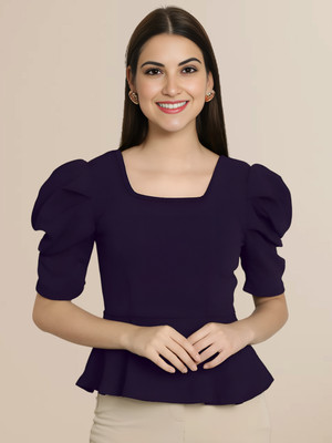 Mast & Harbour Casual Self Design Women Dark Blue Top