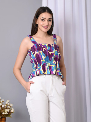 IQRAAR Casual Geometric Print Women Multicolor Top
