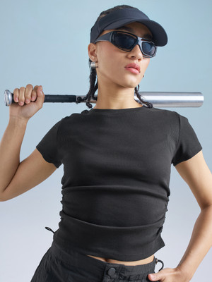 Tokyo Talkies Casual Solid Women Black Top