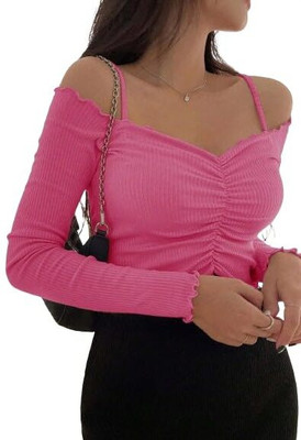 Prachikfashions Casual Self Design Women Pink Top