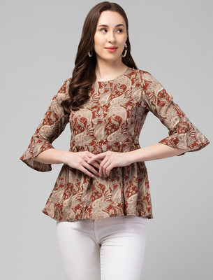 SHRASHTI Casual Printed Women Brown, Grey, Beige Top