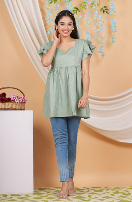 YSIFY Casual Printed Women Light Green, White Top