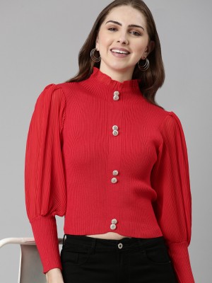 Showoff Casual Self Design Women Red Top