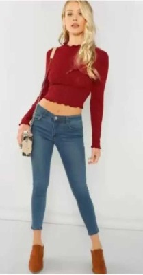 Emmy Word Casual Self Design Women Maroon Top