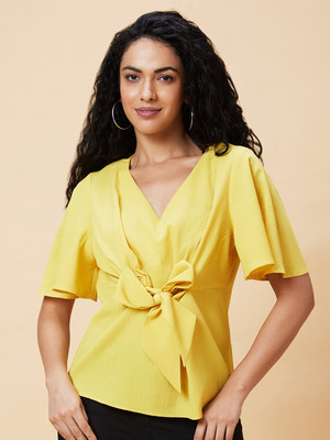 Globus Casual Solid Women Yellow Top