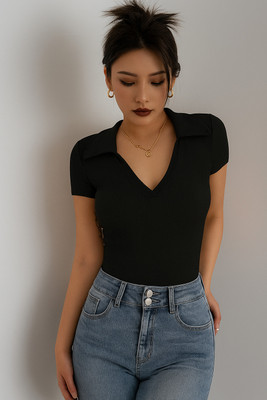 squir prime Casual Solid Women Black Top