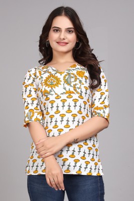 RMDSSTORES Casual Floral Print Women Yellow Top