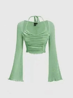 Omment Casual Solid Women Green Top
