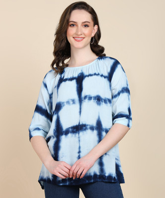 PinkTribe Casual Tie & Dye Women Blue Top