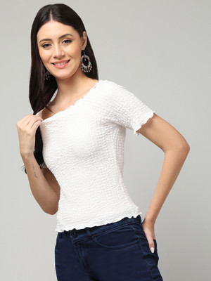 clobug Casual Solid Women White Top