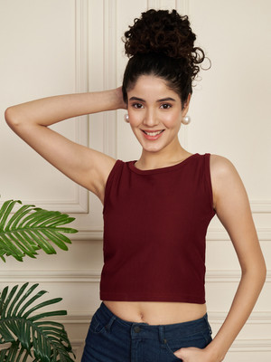 EKASYA Casual Solid Women Maroon Top