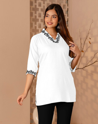 Sehrish Store Women Embroidered Cape Top Kurta(White)