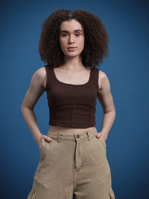 Roadster Casual Solid Women Brown Top