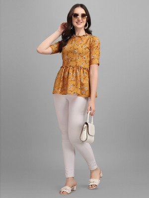luzumbez Casual Printed Women Yellow Top