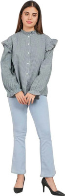 J S Clothing Casual Solid Women Grey Top
