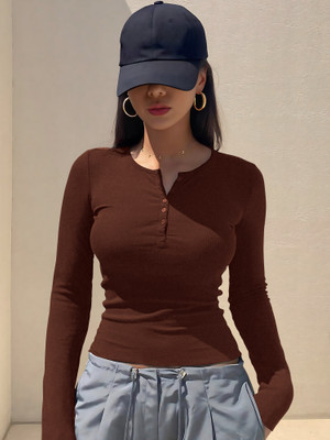 NAVYANKAA Casual Solid Women Brown Top