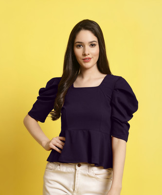 Fabflee Casual Solid Women Purple Top