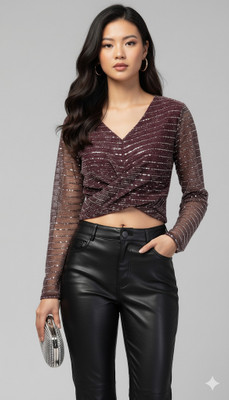 Avyola Party Embellished Women Maroon Top