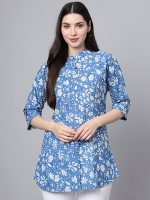 DIVENA Women Printed Casual Blue Shirt