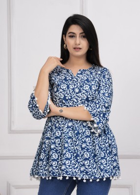 Dinru Formal Printed Women Blue Top