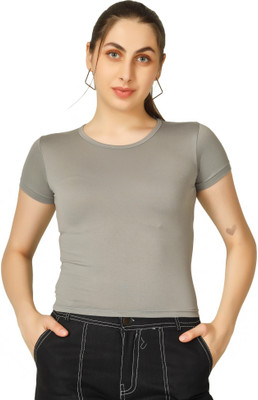 Clothza Casual Solid Women Grey Top