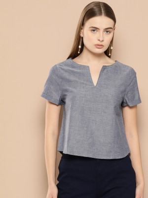 CHEMISTRY Casual Solid Women Grey Top