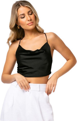 Rattiman Casual Solid Women Black Top
